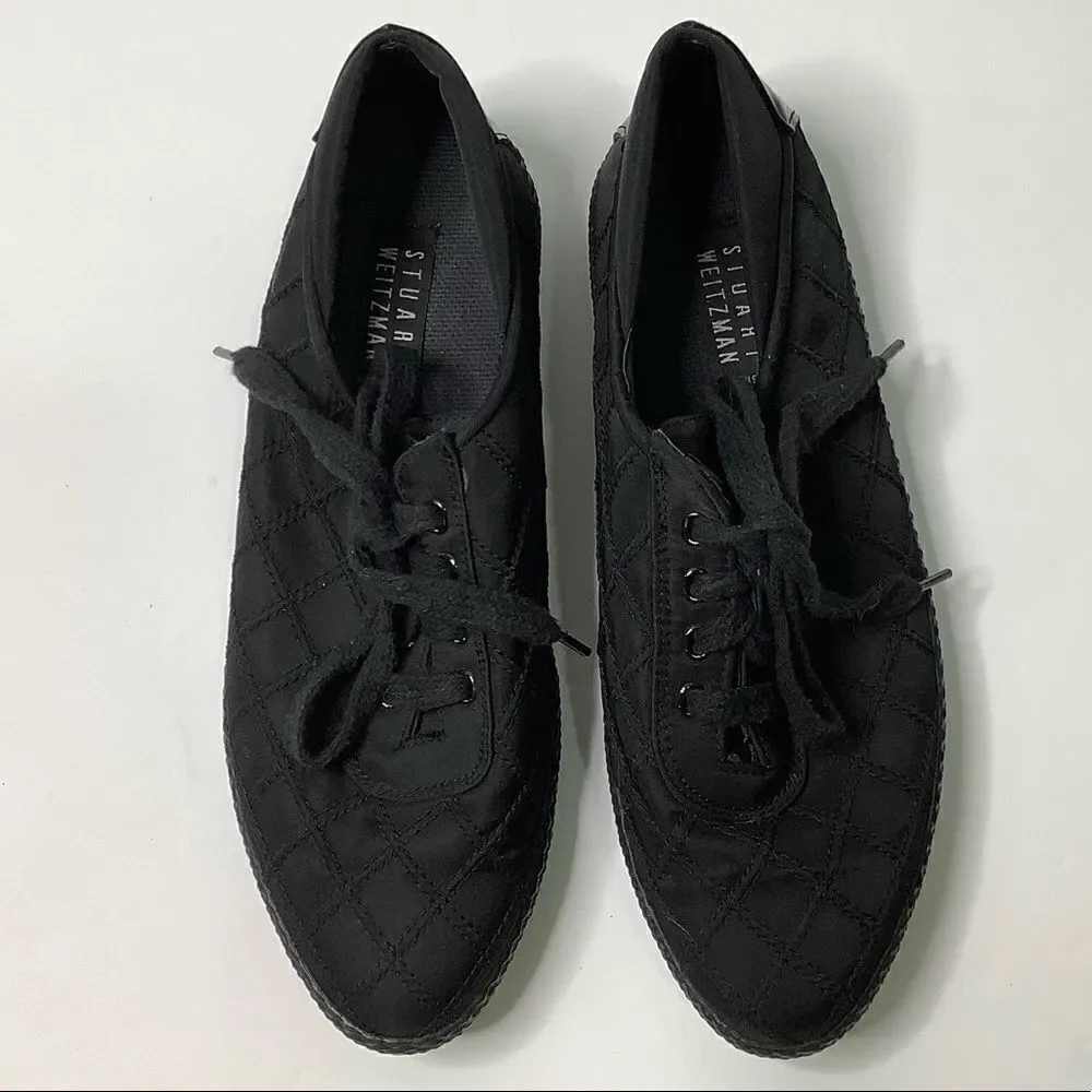 Stuart Weitzman Lace Up Textile Low Top Women Fashion Sneakers Sz 8.5